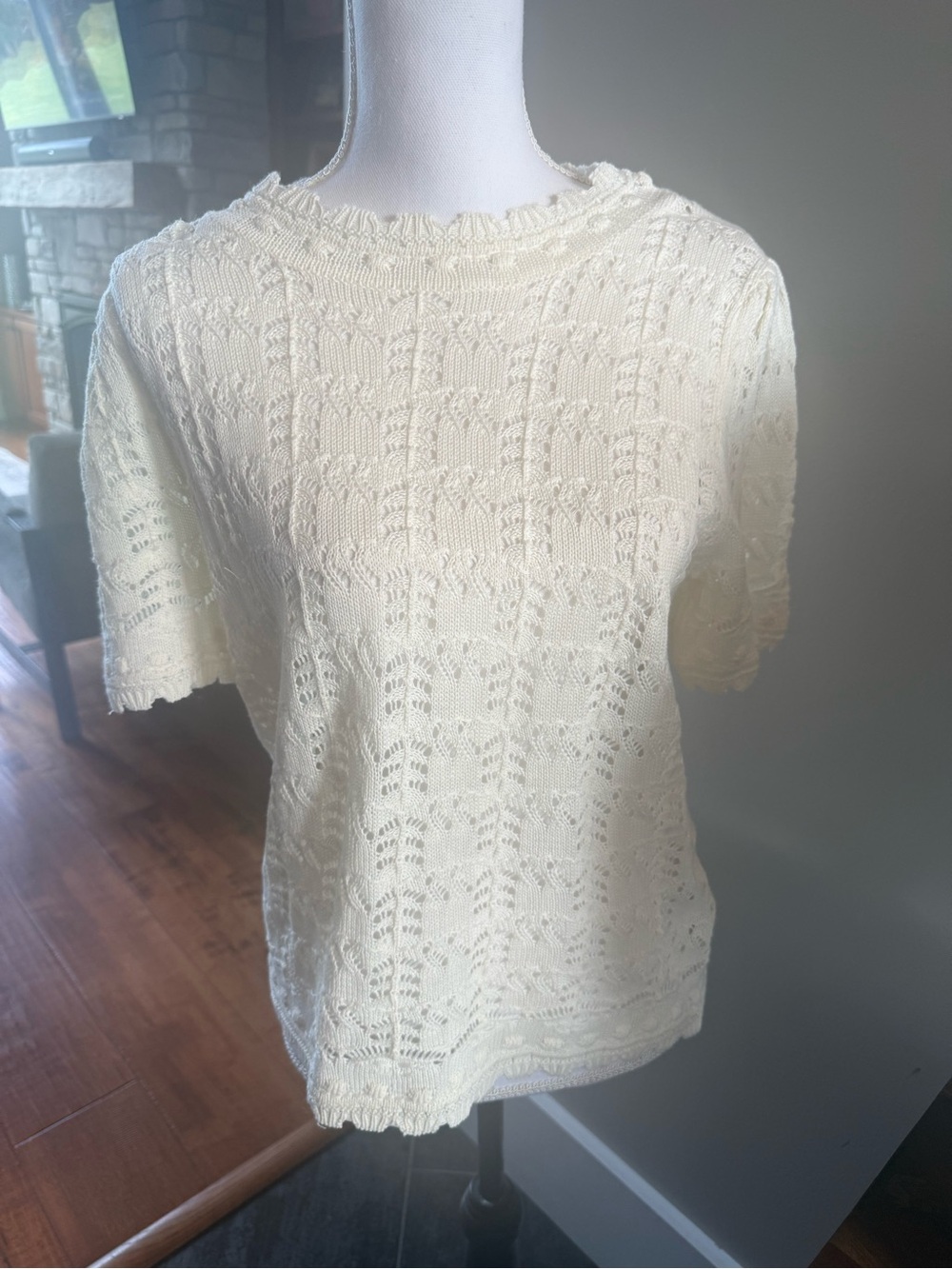 Baltic Born Serenity Knit Sweater Top Cream Medium Crochet Open Knit Boho